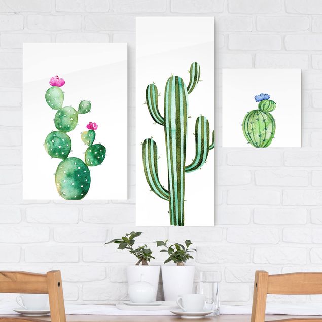 Déco mur cuisine Lot de cactus aquarellés