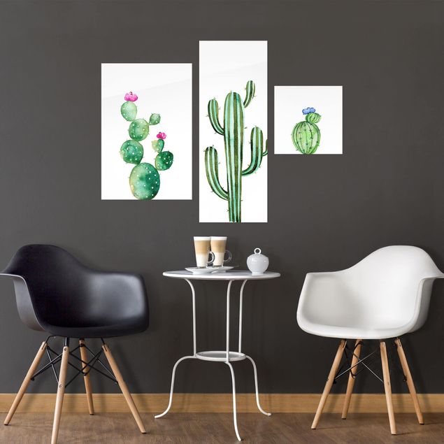 Tableaux en verre fleurs Lot de cactus aquarellés