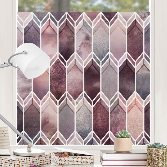 Décoration pour fenêtre - Géométrie en verre coloré rosé