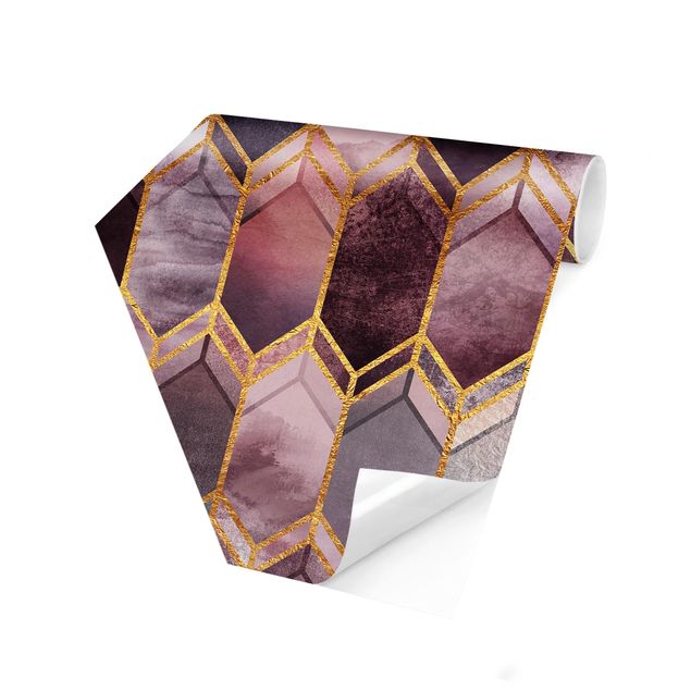 Papiers peintspanoramique hexagonal Vitrail Géométrique Or Rose