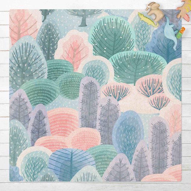 tapis modernes Forêt heureuse au pastel