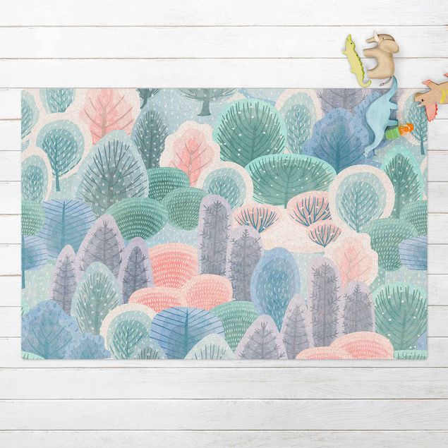 tapis contemporain Forêt heureuse au pastel