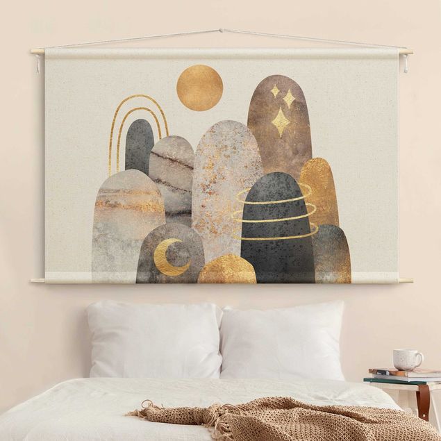 tenture murale contemporaine Golden Mountain With Moon