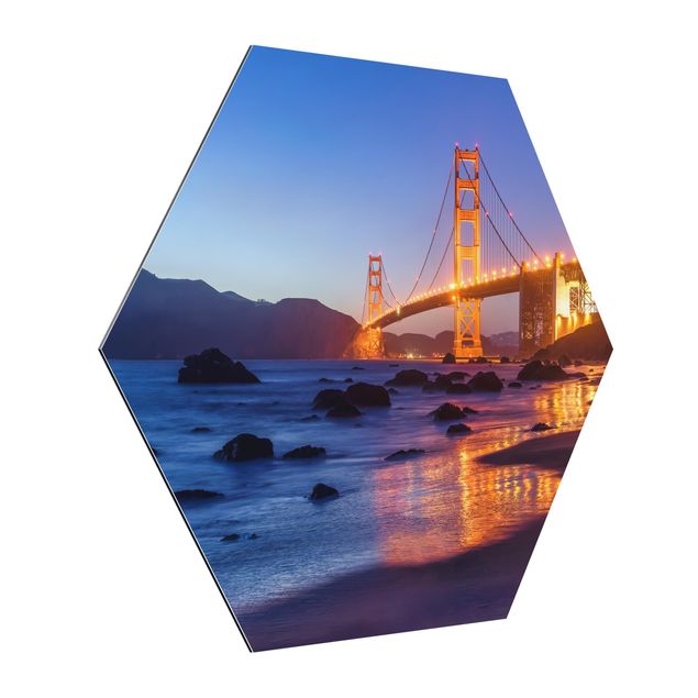 Tableau orange Pont du Golden Gate au crépuscule