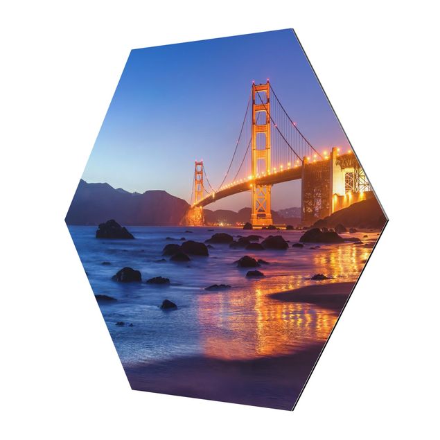 Tableaux aluminium Pont du Golden Gate au crépuscule
