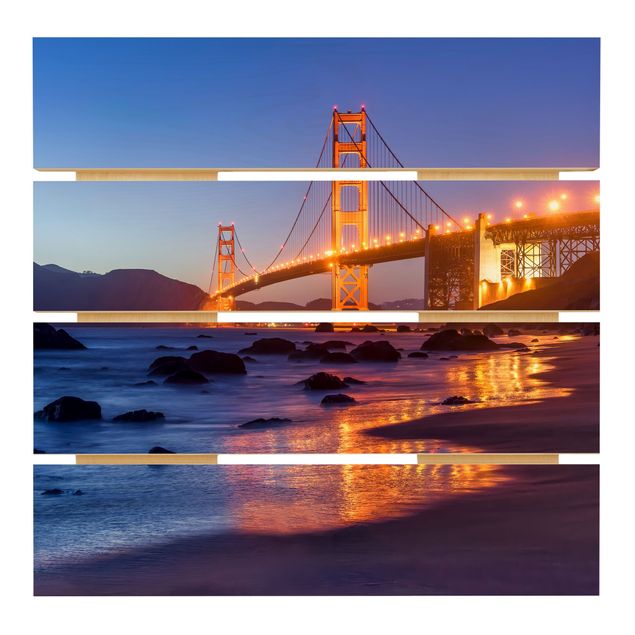 Impression sur bois - Golden Gate Bridge At Dusk