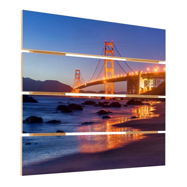 Impression sur bois - Golden Gate Bridge At Dusk
