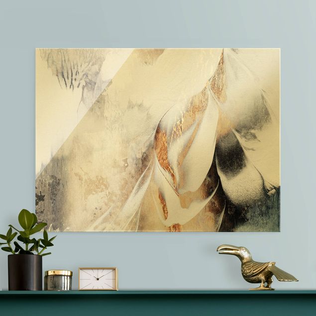 Tableaux en verre abstraits Peinture d'hiver abstraite dorée