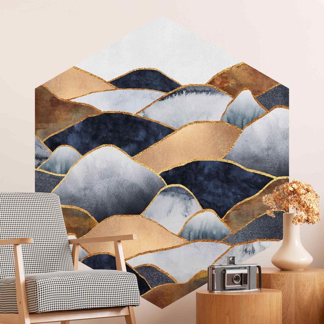 Papier peint montagnes Aquarelle Montagnes Dorées