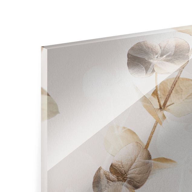 Tableaux en verre magnétique Eucalyptus doré avec blanc I
