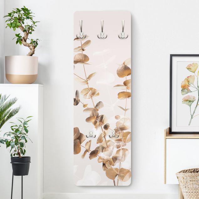 Porte-manteaux muraux avec fleurs Golden Eucalyptus With White