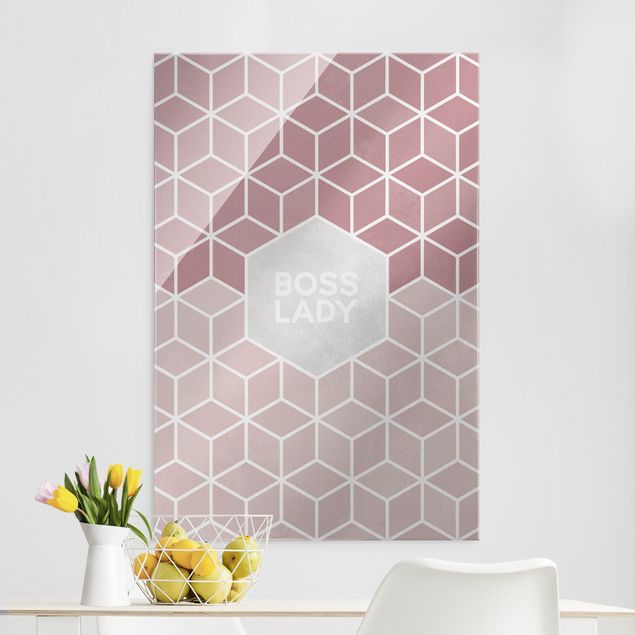 Tableaux en verre abstraits Golden Geometry - Boss Lady Hexagon Pink