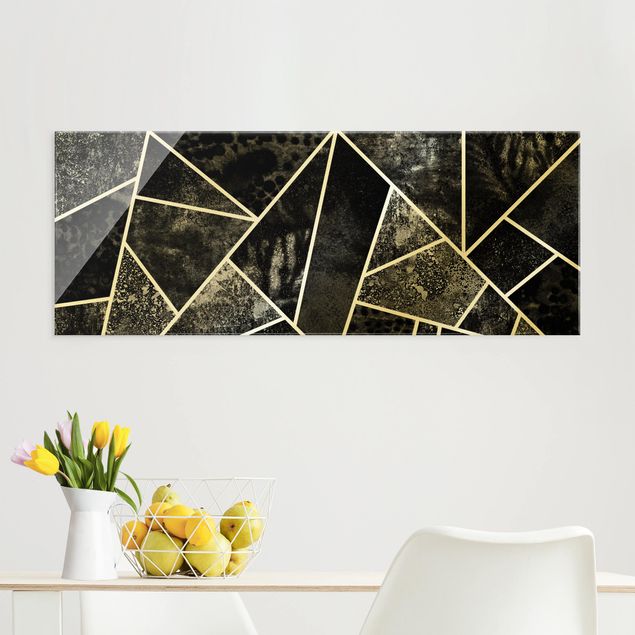Tableaux en verre abstraits Géométrie dorée - Triangles gris