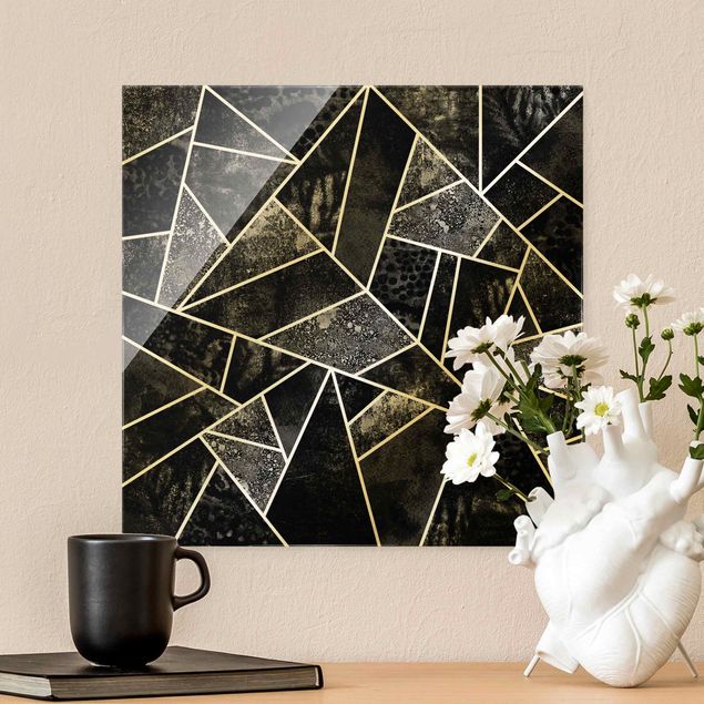 Tableaux en verre abstraits Triangles gris dorés