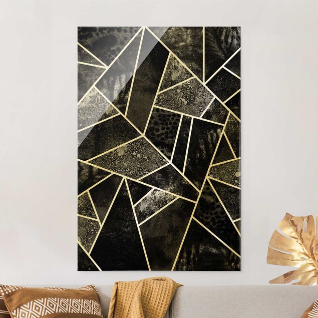 Tableaux en verre abstraits Géométrie dorée - Triangles gris