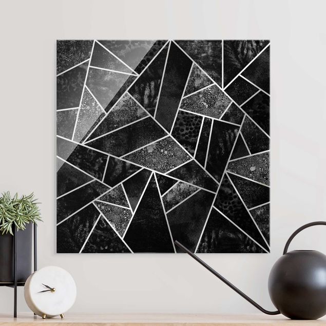 Tableaux en verre abstraits Triangles gris dorés