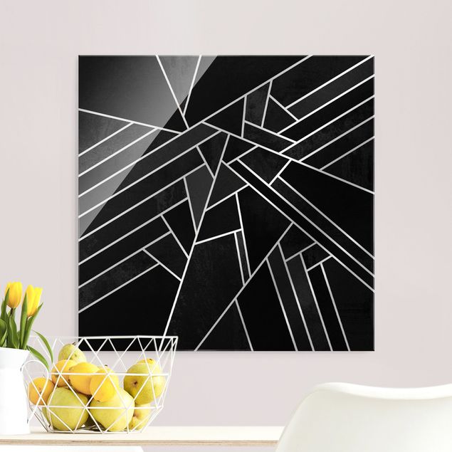 Tableaux en verre abstraits Triangles Noirs Or