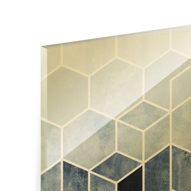 Tableaux de Elisabeth Fredriksson Géométrie dorée - Hexagones bleu et blanc