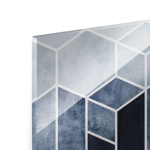 Tableaux de Elisabeth Fredriksson Géométrie dorée - Hexagones bleu et blanc