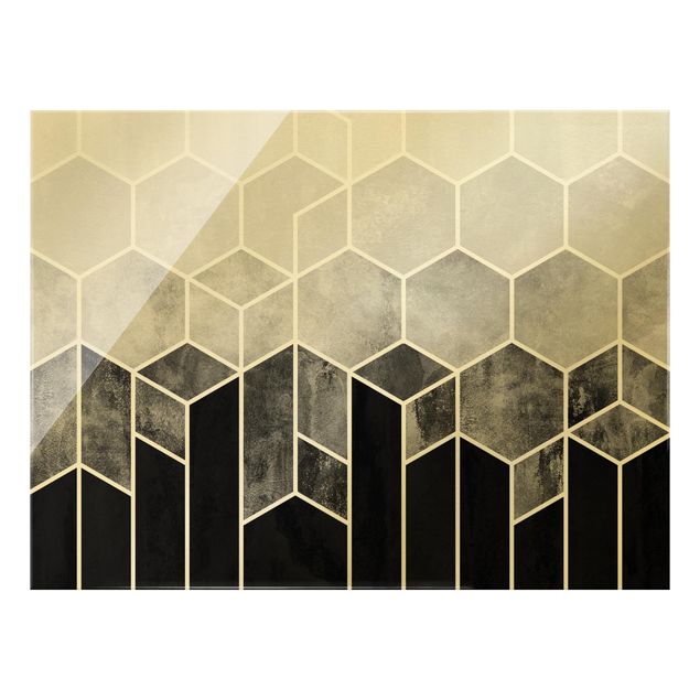 Tableaux noir et blanc Géométrie dorée - Hexagones noir et blanc