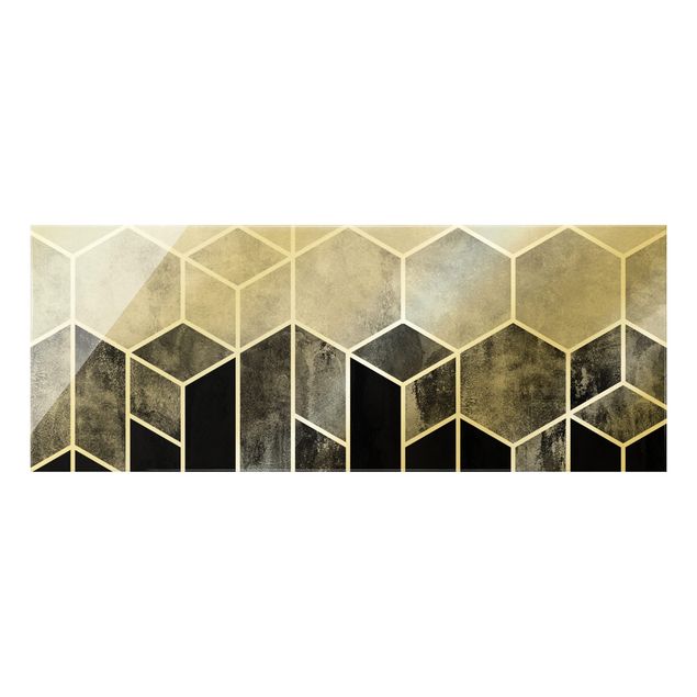 Tableaux noir et blanc Géométrie dorée - Hexagones noir et blanc