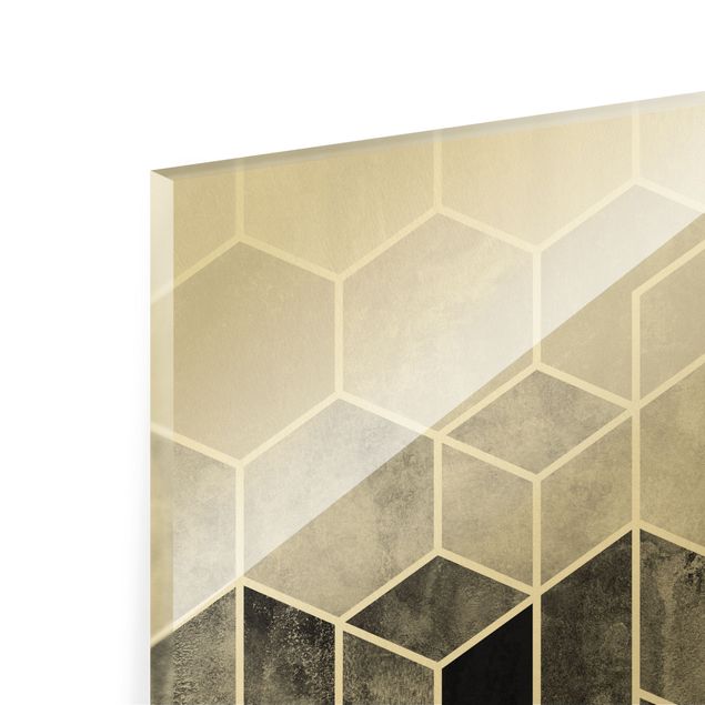 Tableaux de Elisabeth Fredriksson Géométrie dorée - Hexagones noir et blanc