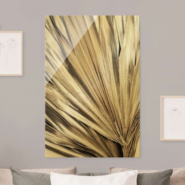 Tableaux en verre fleurs Feuilles de palmier dorées