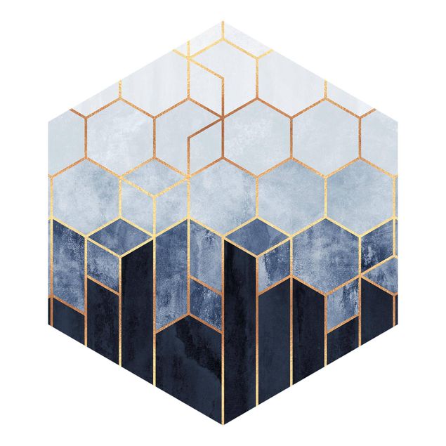 Tapisserie bleu Hexagones d'or bleu blanc