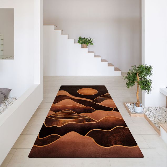 tapis salon moderne Soleil Doré Montagnes Abstraites