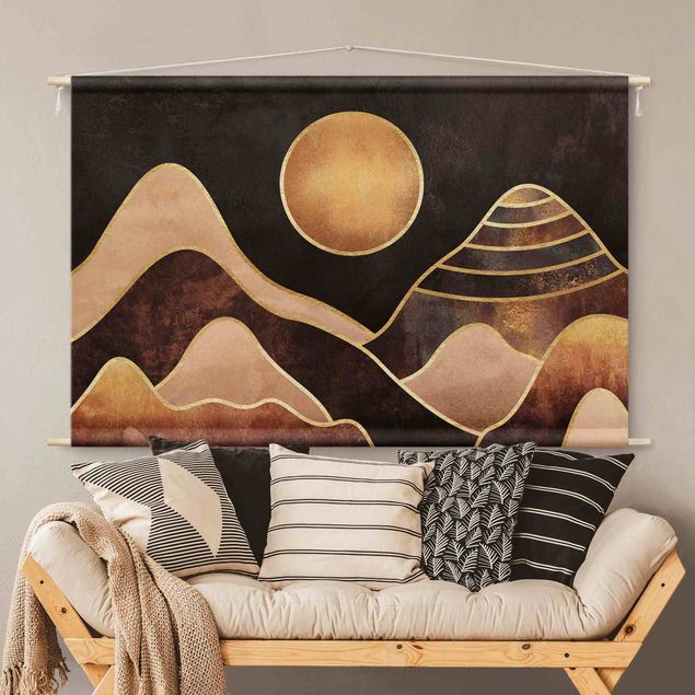 Tenture murale moderne Golden Sun Abstract Mountains