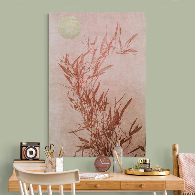 Tableau bambou Soleil d'or avec bambou rose
