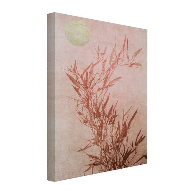 Tableaux reproduction Soleil d'or avec bambou rose
