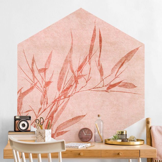 Papier peint moderne Bambou Rose Soleil Doré