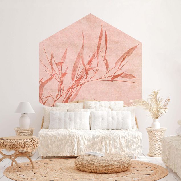 Papier peint paysage Bambou Rose Soleil Doré