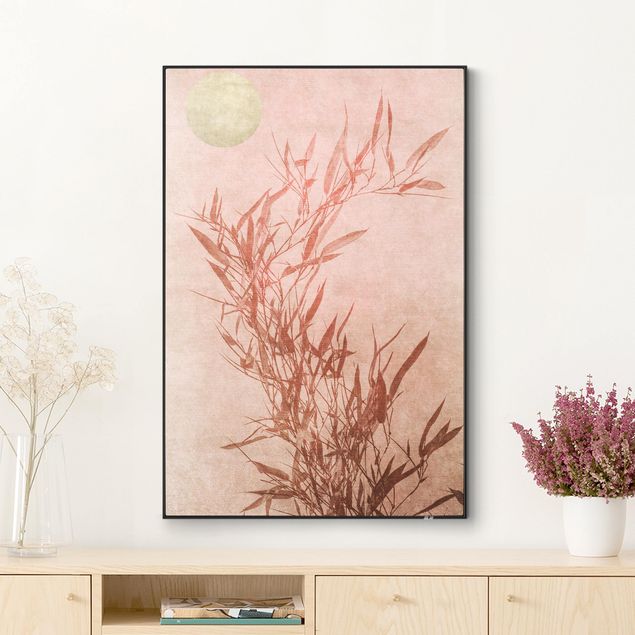 Tableaux paysage Soleil d'or avec bambou rose