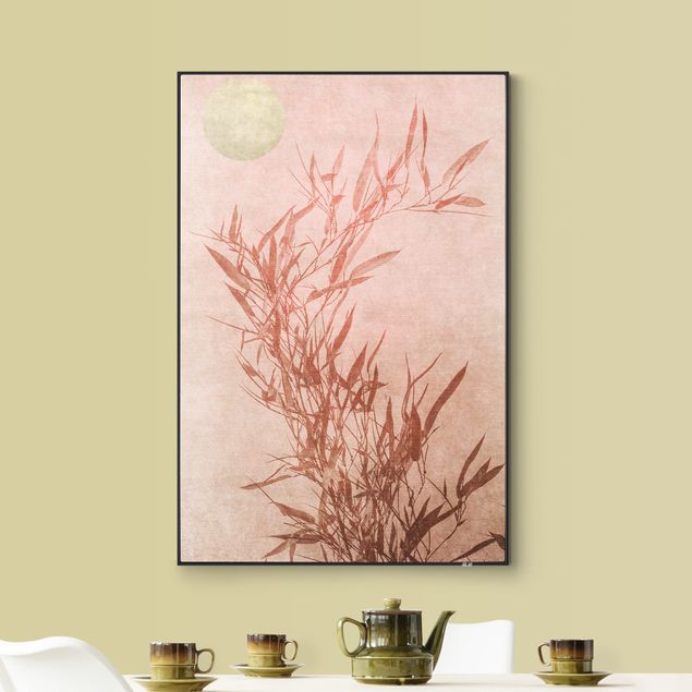 Tableaux modernes Soleil d'or avec bambou rose