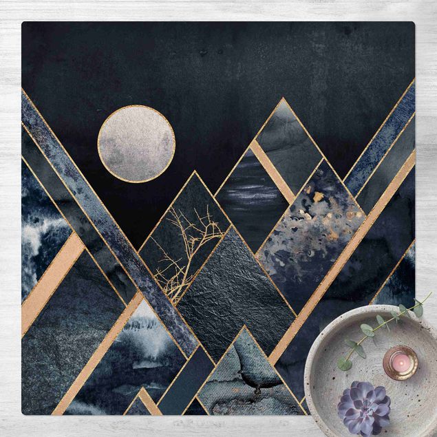 tapis contemporain Lune dorée Montagnes noires abstraites