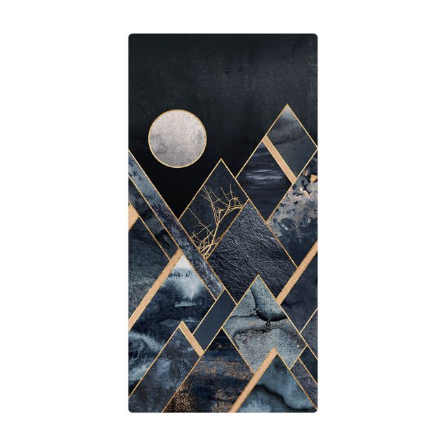 grand tapis Lune dorée Montagnes noires abstraites