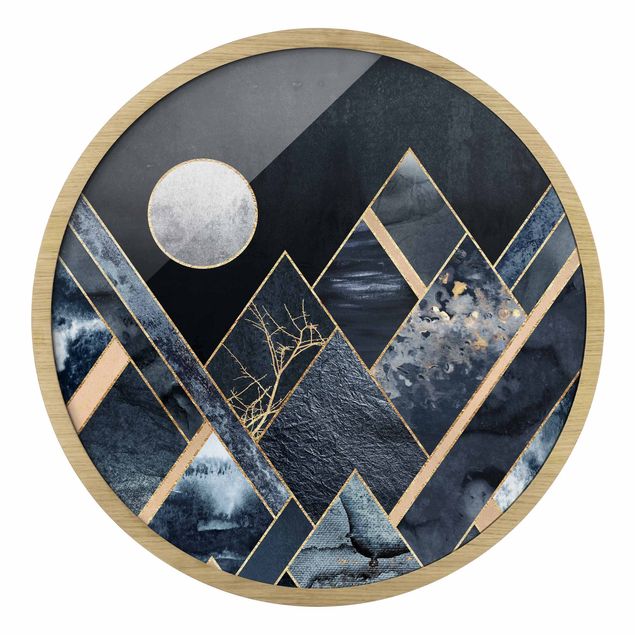 Tableau reproduction Lune dorée Montagnes noires abstraites