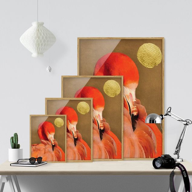 Tableaux rouges Lune D'or avec Flamant