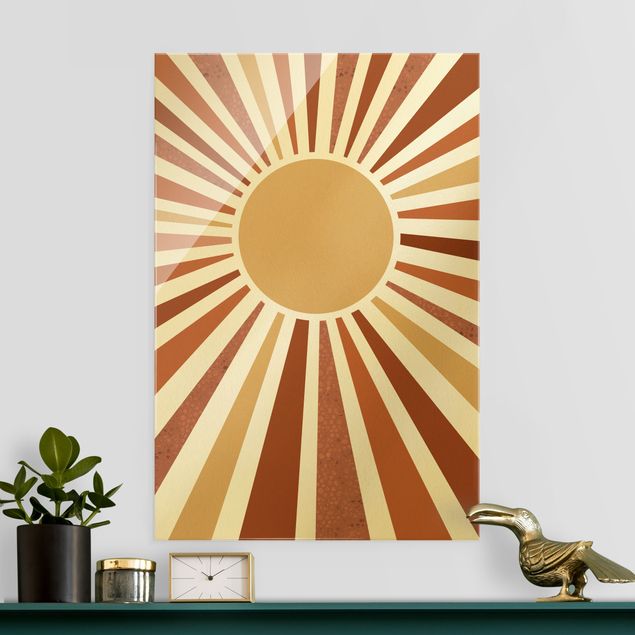 Tableaux en verre abstraits Rayons de soleil dorés