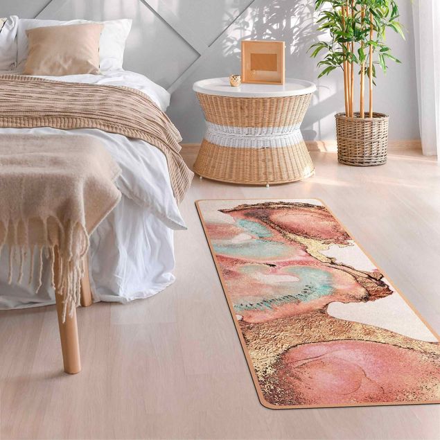tapis motif abstrait Aquarelle dorée Rosé