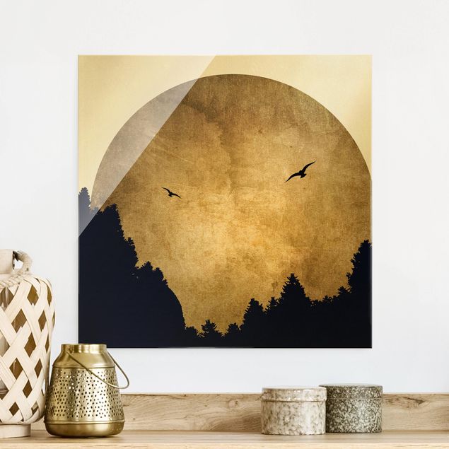 Déco murale cuisine Lune dorée dans la forêt