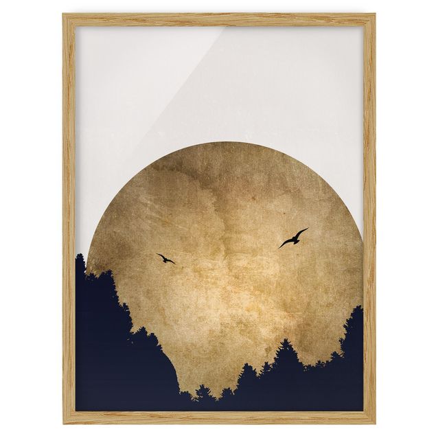 Tableaux encadrés paysage Lune dorée dans la forêt