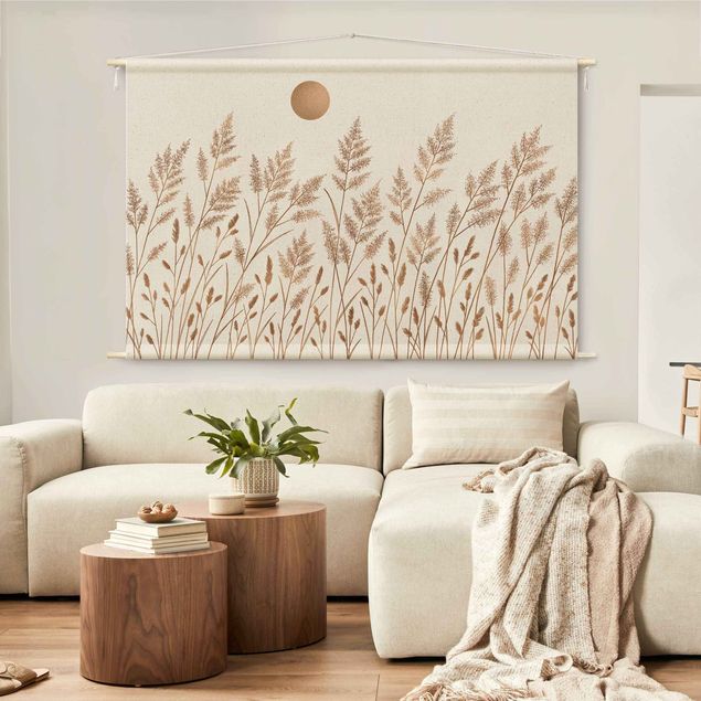 Tenture murale moderne Grasses And Moon In Gold