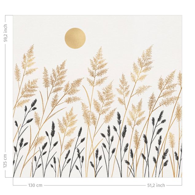 rideaux modernes Grasses And Moon In Gold And Black