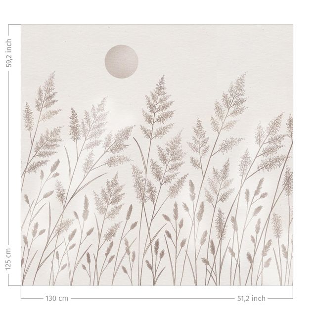 rideaux modernes Grasses And Moon In Silver