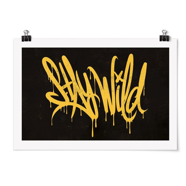 Tableau jaune Graffiti Art Stay Wild