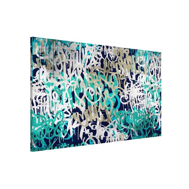 Tableaux magnétiques avec citations Graffiti Art Tagged Wall Turquoise