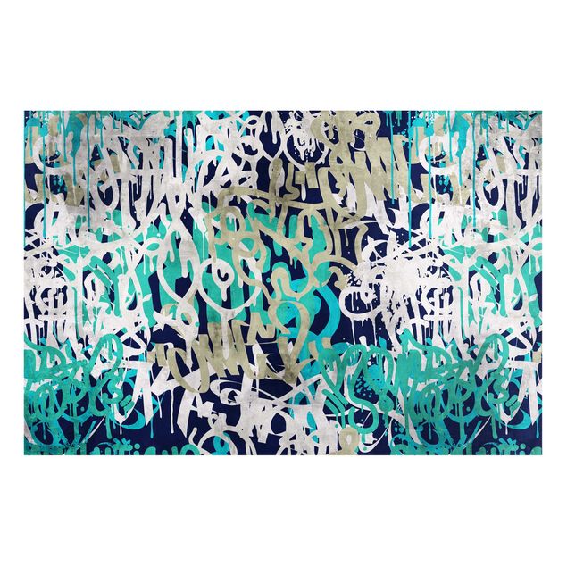 Tableaux moderne Graffiti Art Tagged Wall Turquoise